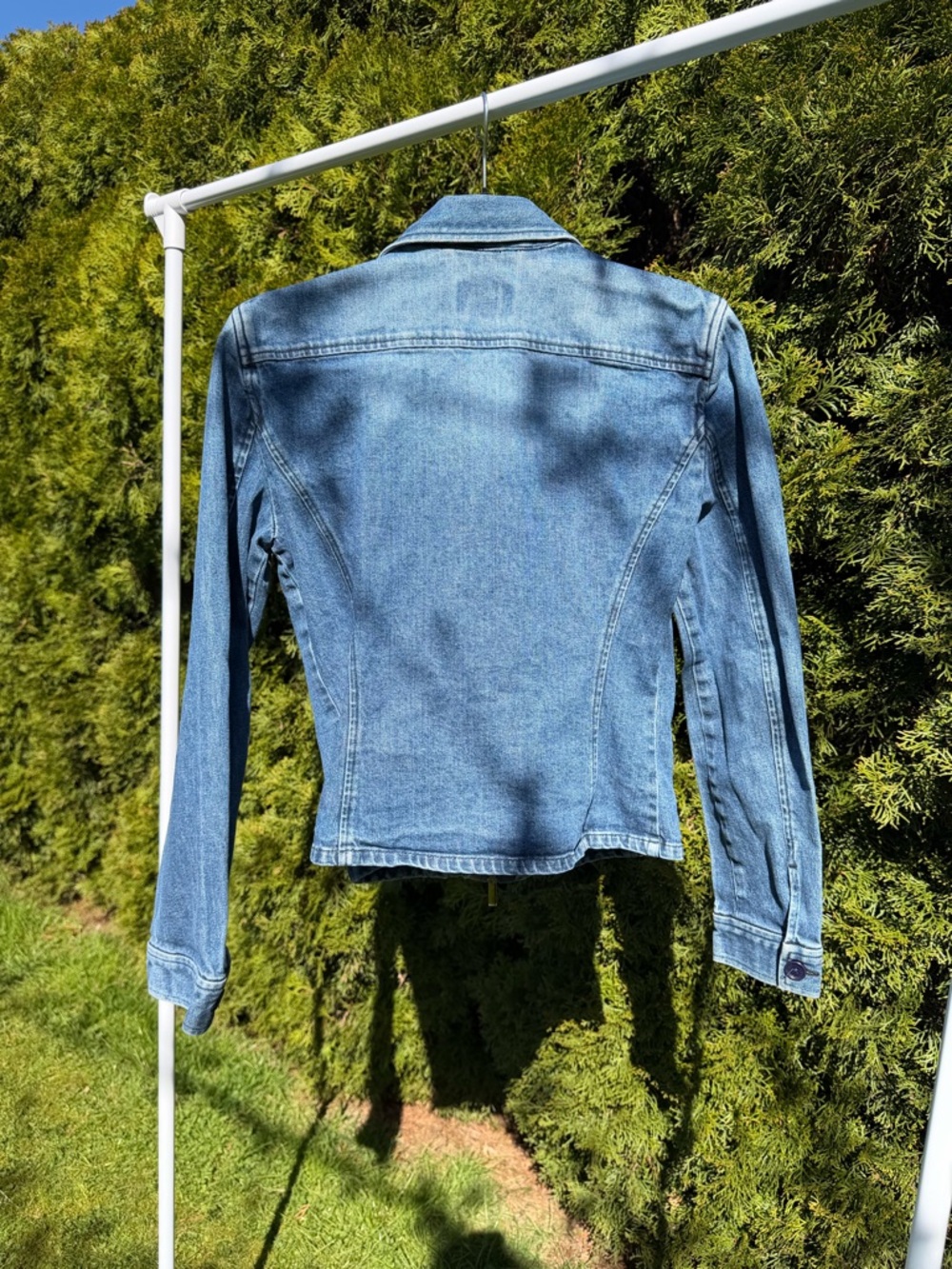 Armani Exchange Fitted Denim Jacket Ruched Zip Front Y2K Style Size M - Picture 5 of 8